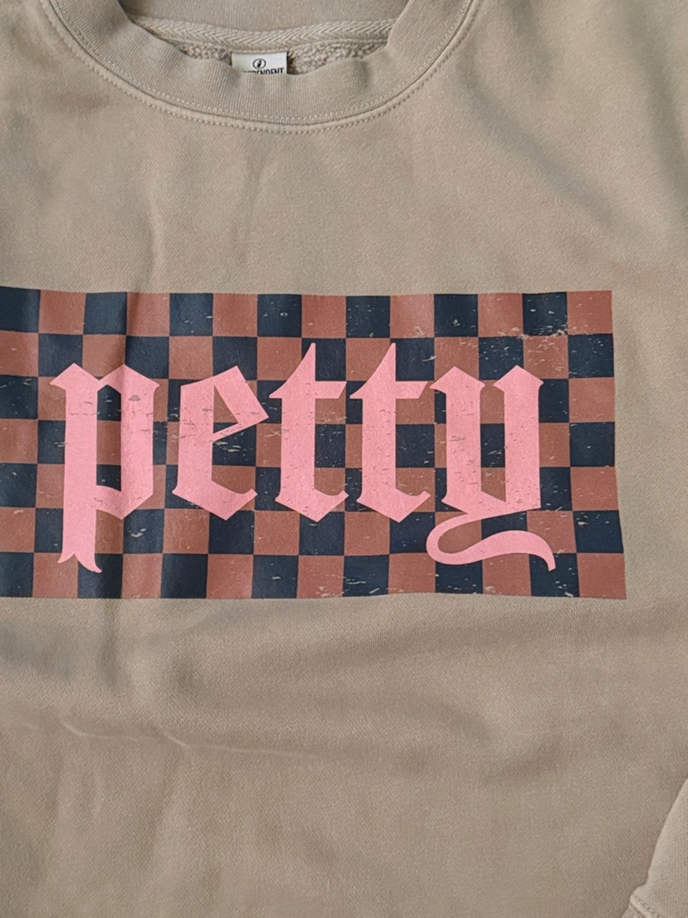 Independent Trading Co. Petty Checkerboard Logo Beige Crewneck Sweatshirt medium - Picture 5 of 8